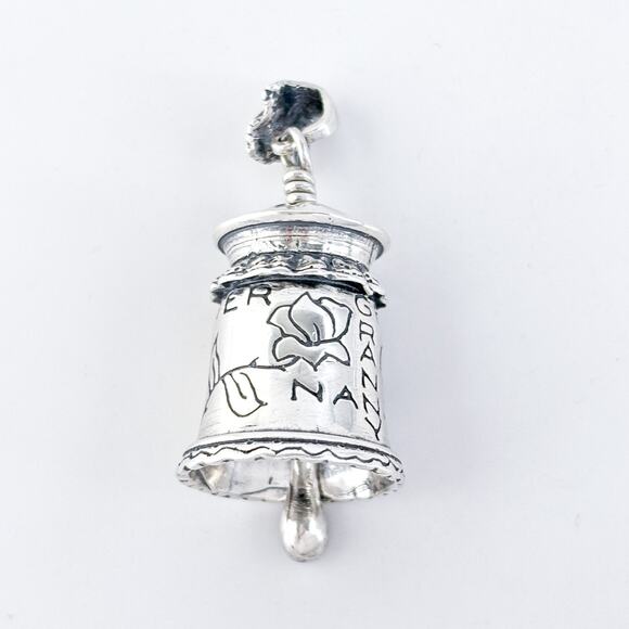 Vintage JJ Sterling Silver 925 Granny Nanny Mom Heart Bell Pendant - Picture 2 of 9